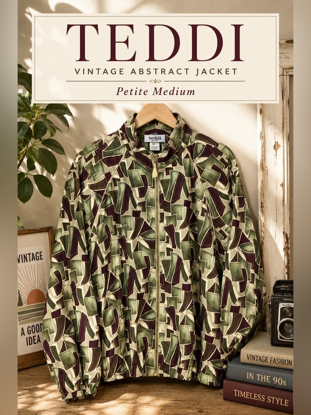 Teddi Vintage Abstract Print Windbreaker Jacket Petite Medium